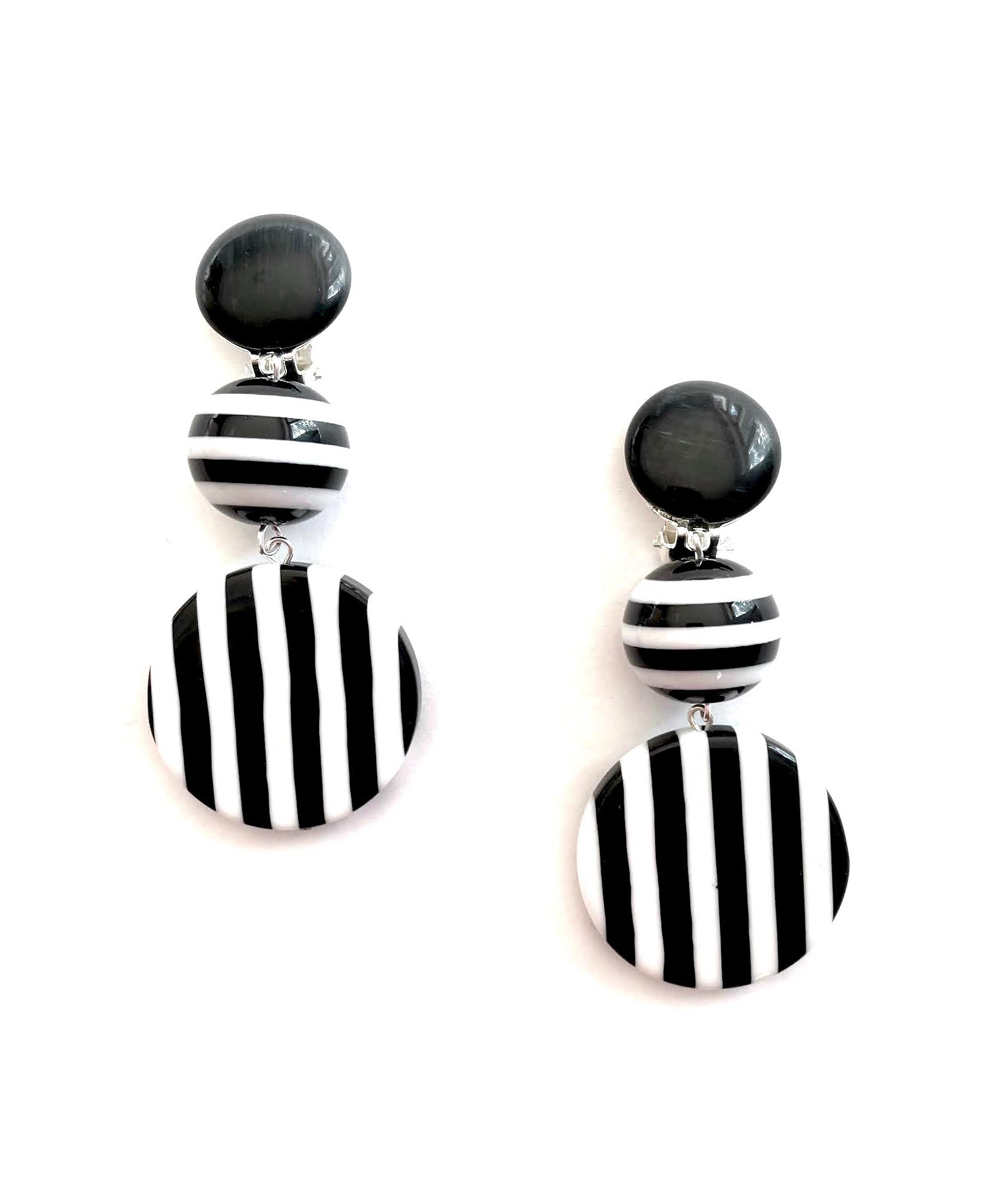 Marion Godart Black & White Striped Long Earrings