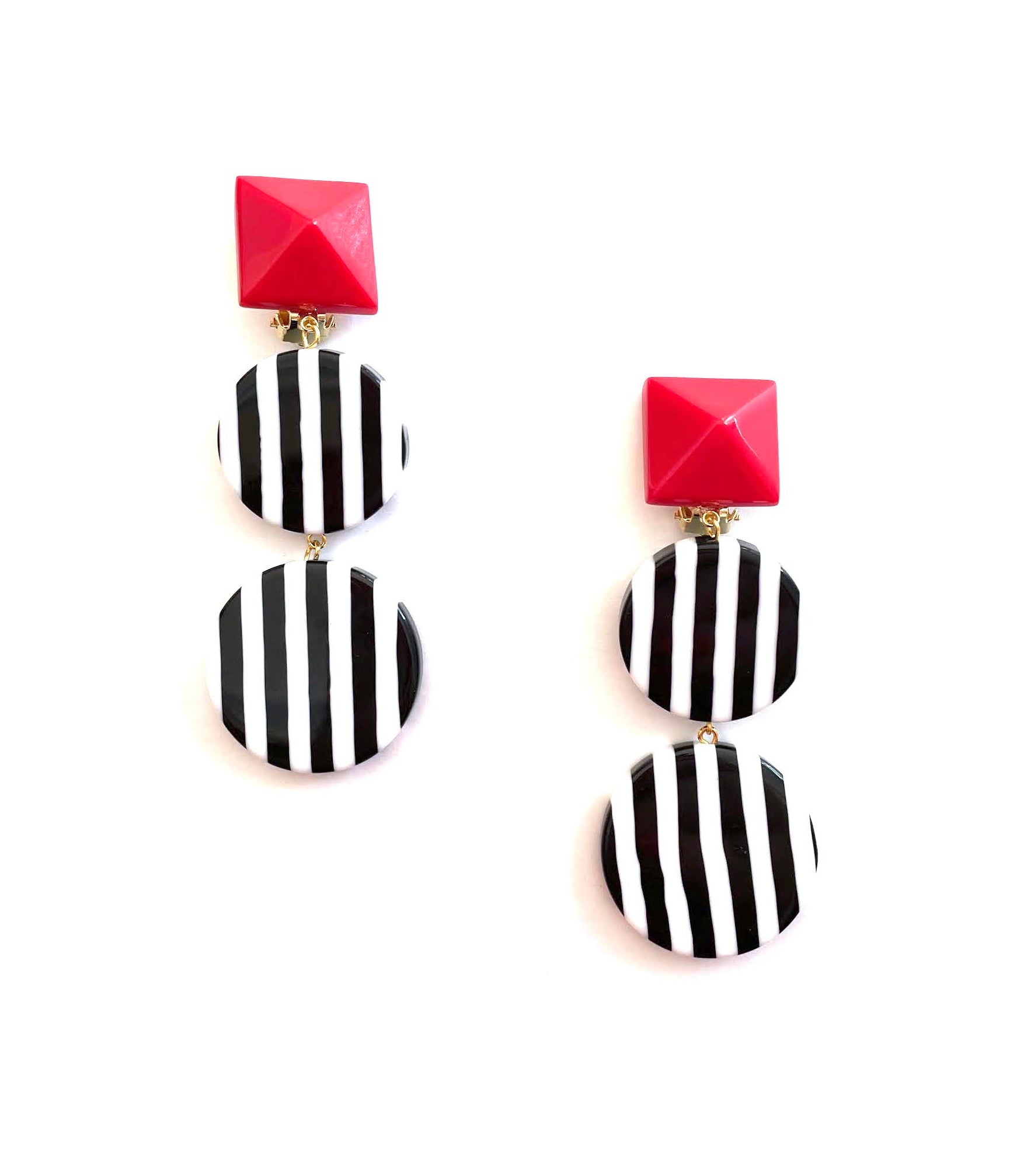 Marion Godart Long Red, Black & White Striped Earrings