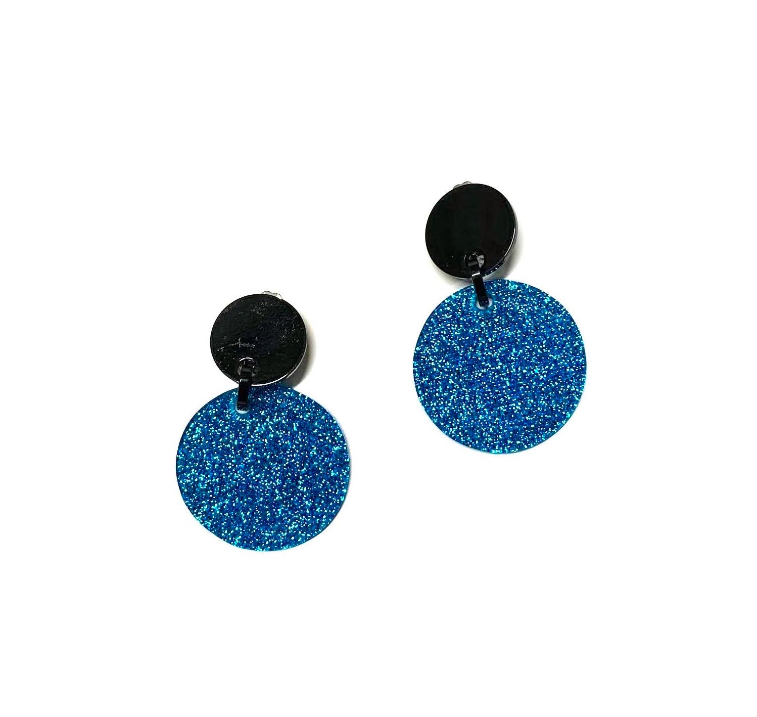 Marion Godart Round Earrings with Blue Glitter