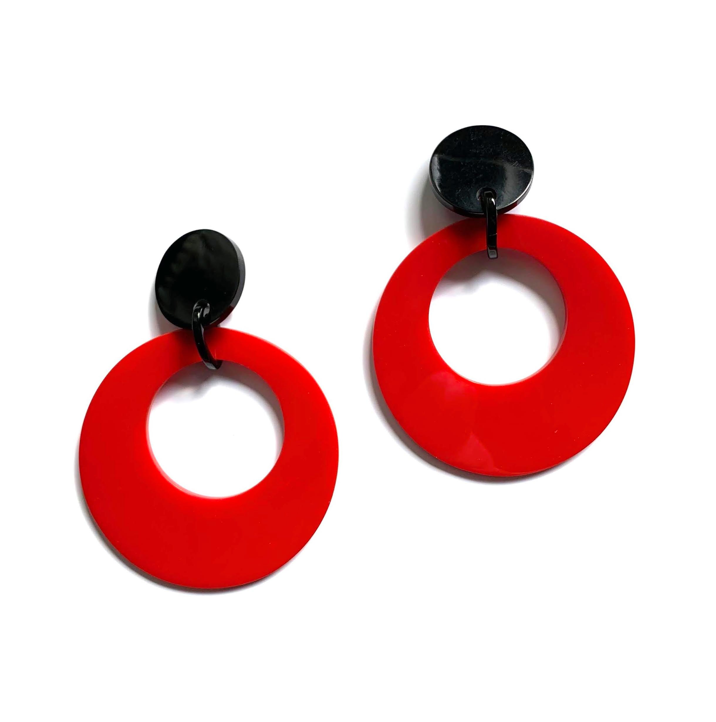 Marion Godart Huge Red Retro Hoop Earrings