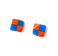 Marion Godart Check Earrings in Neon Orange & Blue
