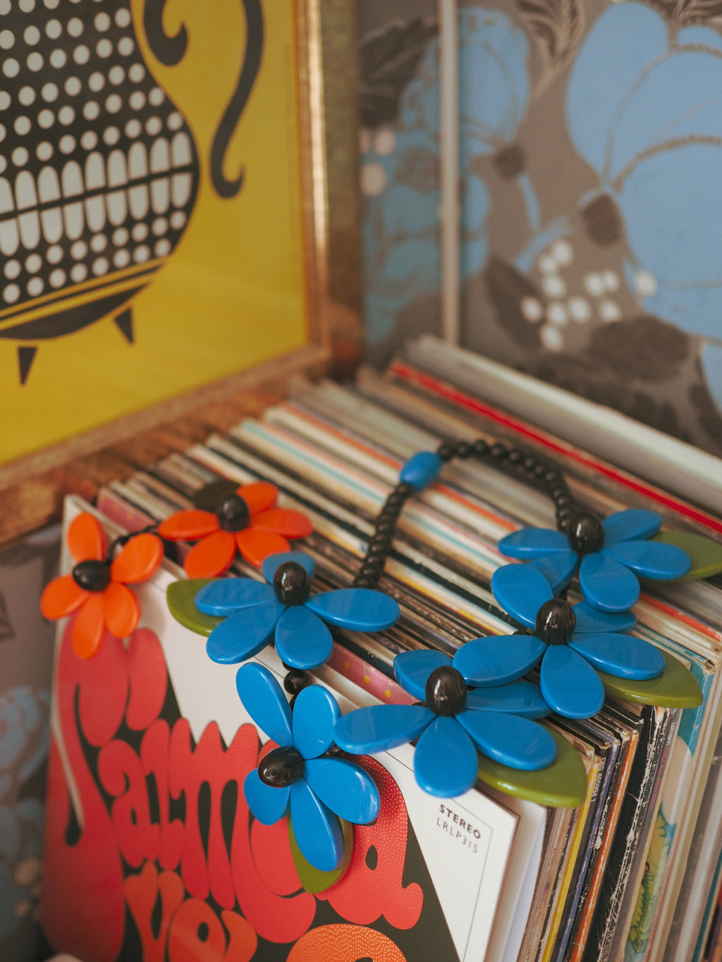 Marion Godart Large Blue & Black Flower Necklace
