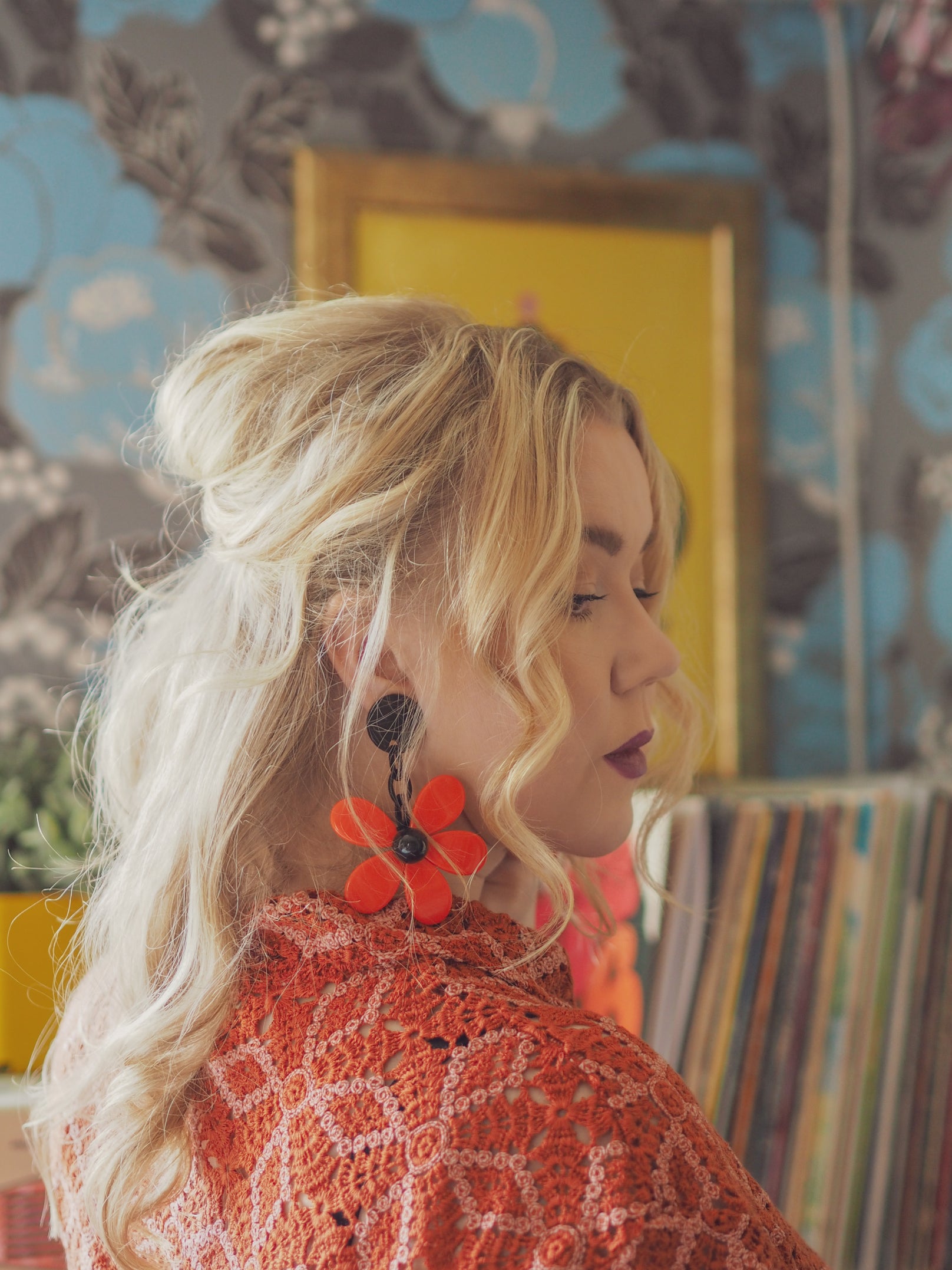 Marion Godart Orange & Black Flower Power Earrings