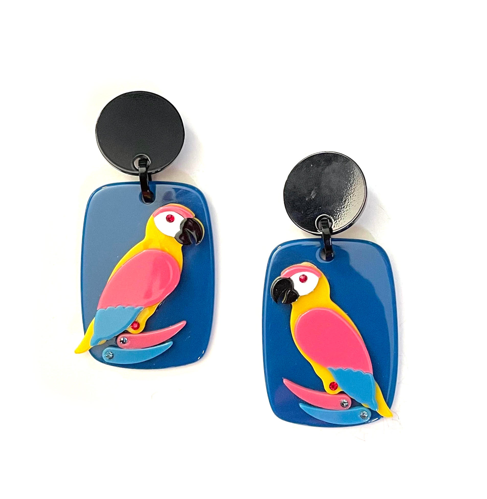 Marion Godart Parrot Earrings with Blue Frame