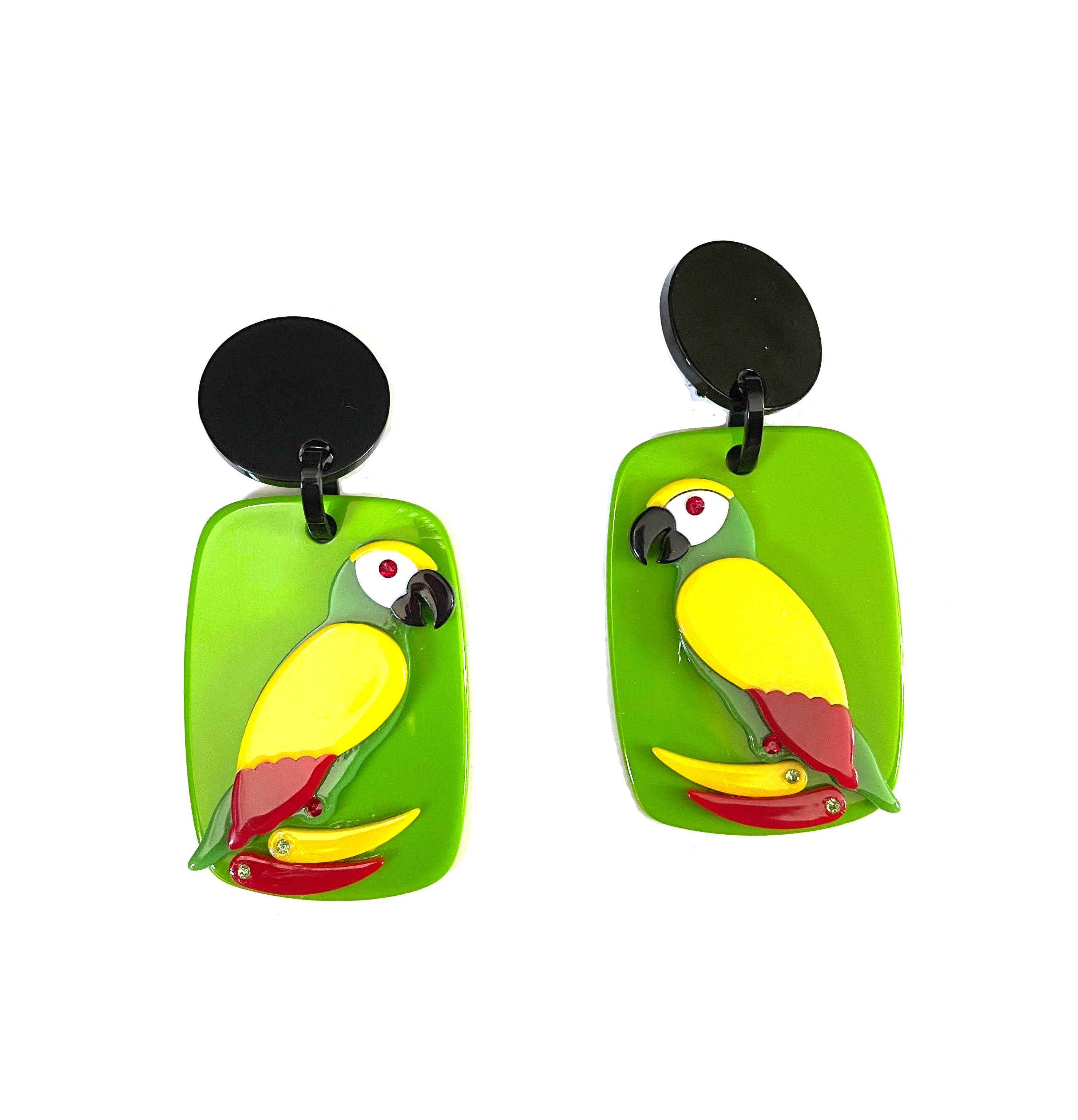 Marion Godart Parrot Earrings with Green Frame