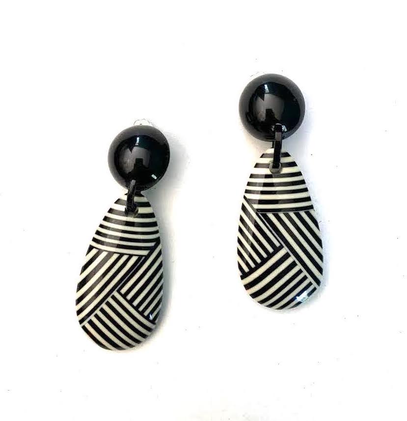 Marion Godart Black & White Striped Earrings