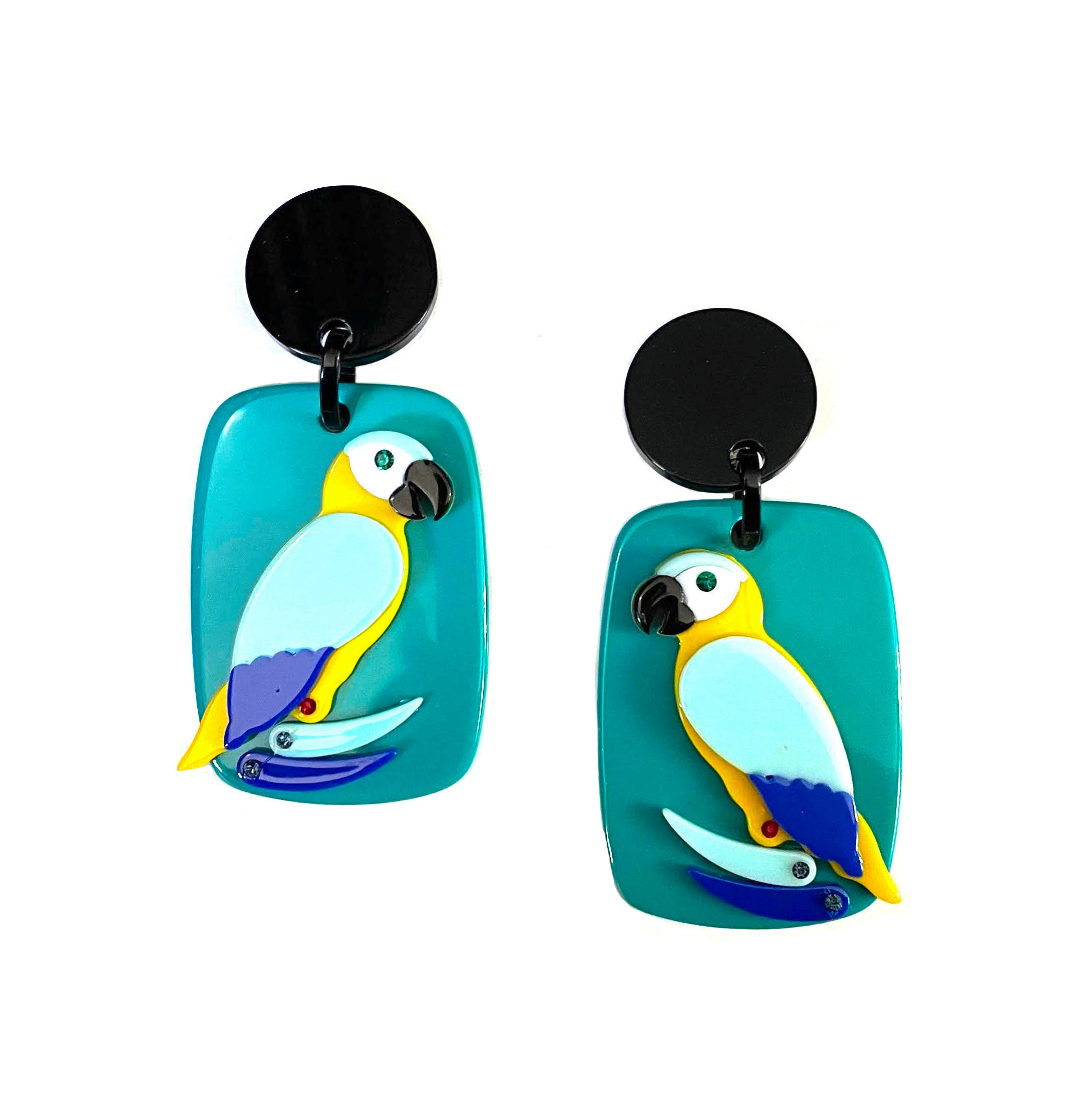 Marion Godart Parrot Earrings with Teal Frame