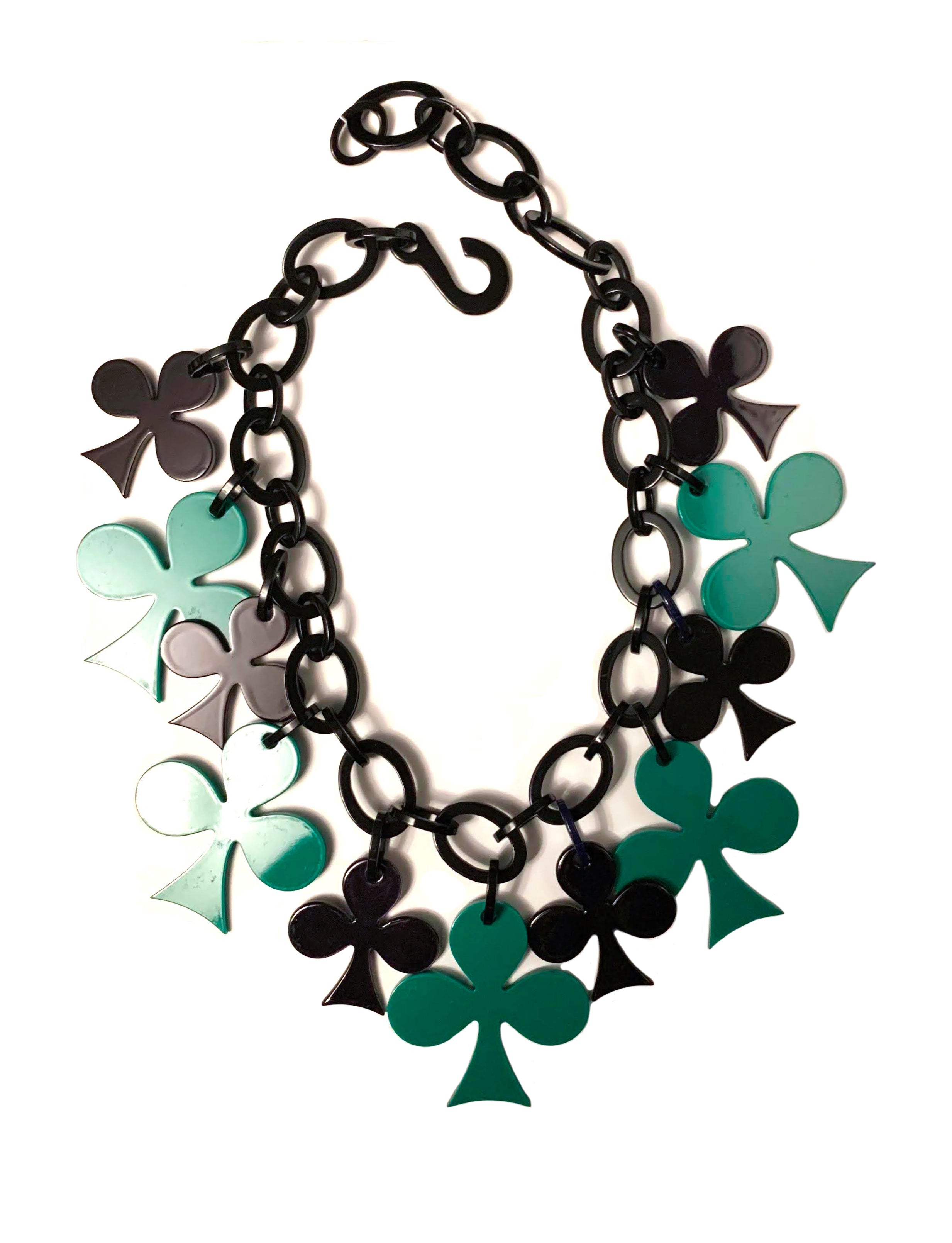 Marion Godart Green & Black Clovers & Clubs Necklace