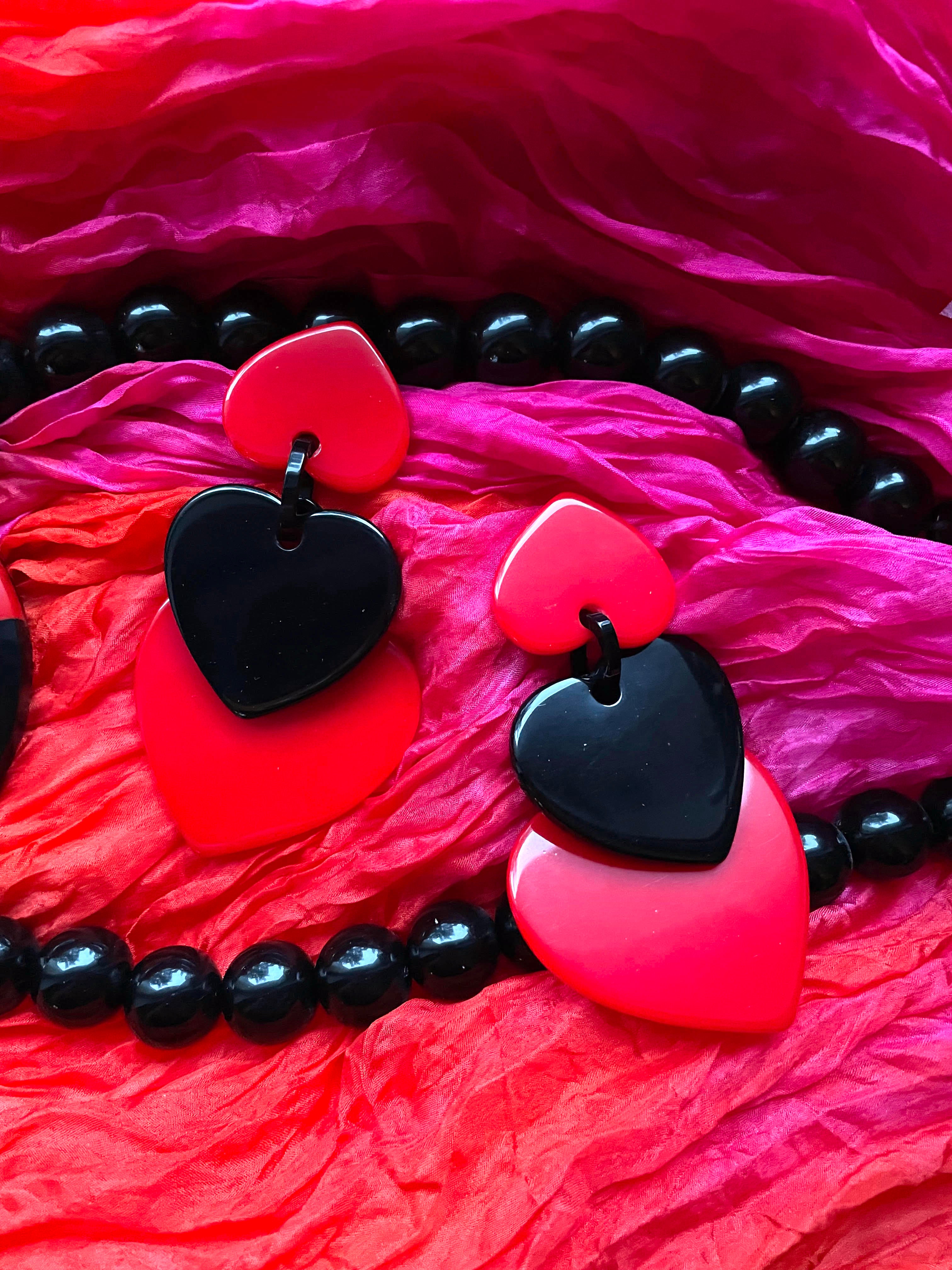 Marion Godart Red & Black Heart Earrings