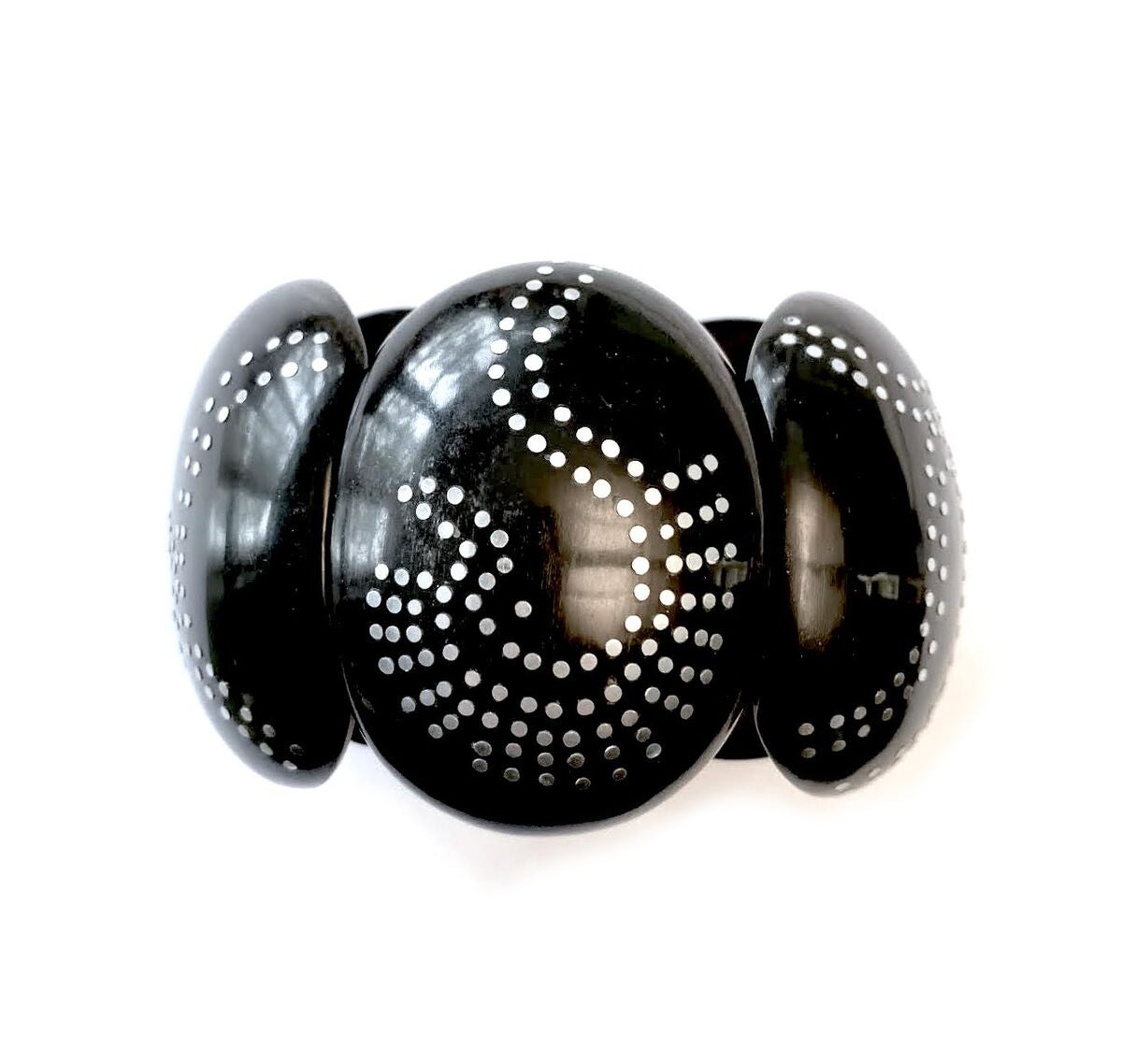 Marion Godart Black Resin Bangle Bracelet with Silver Decorations