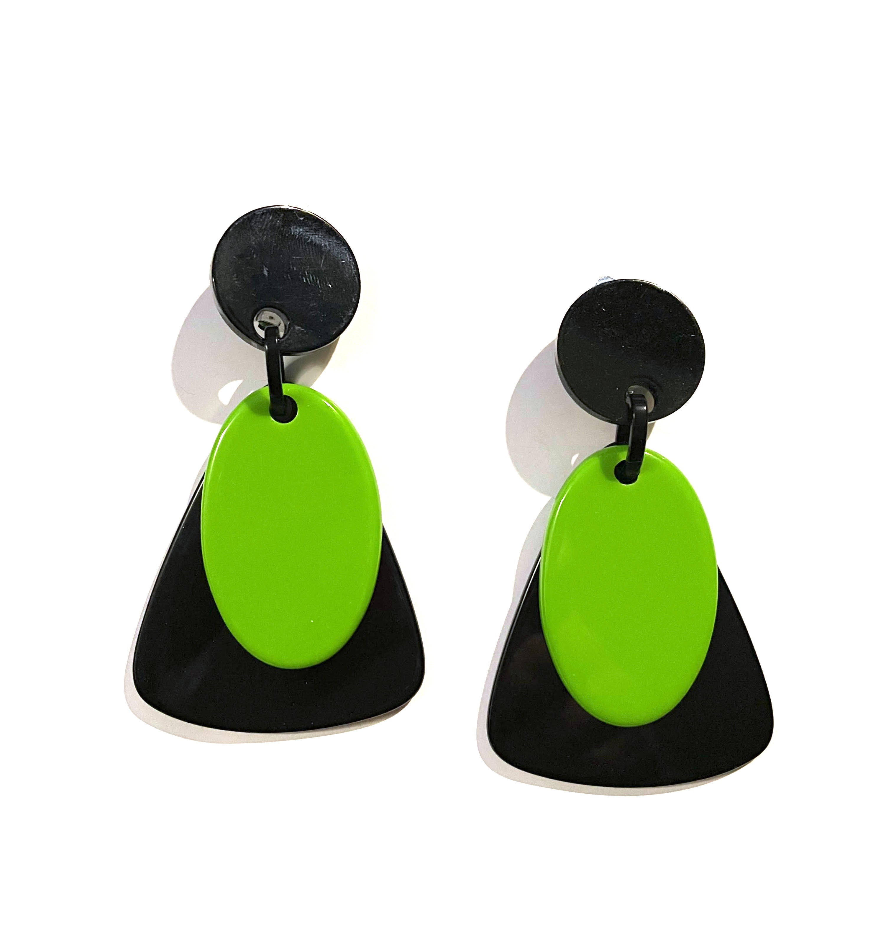 Marion Godart Green & Black Resin Earrings