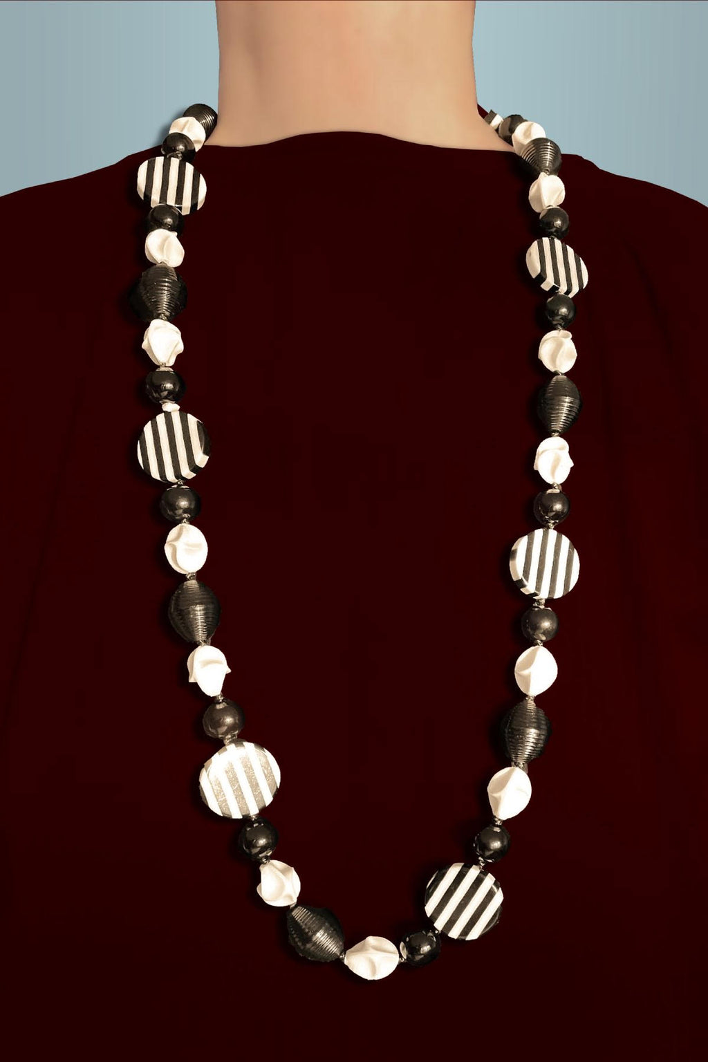 Marion Godart Long Art Deco Style Necklace in Black and White