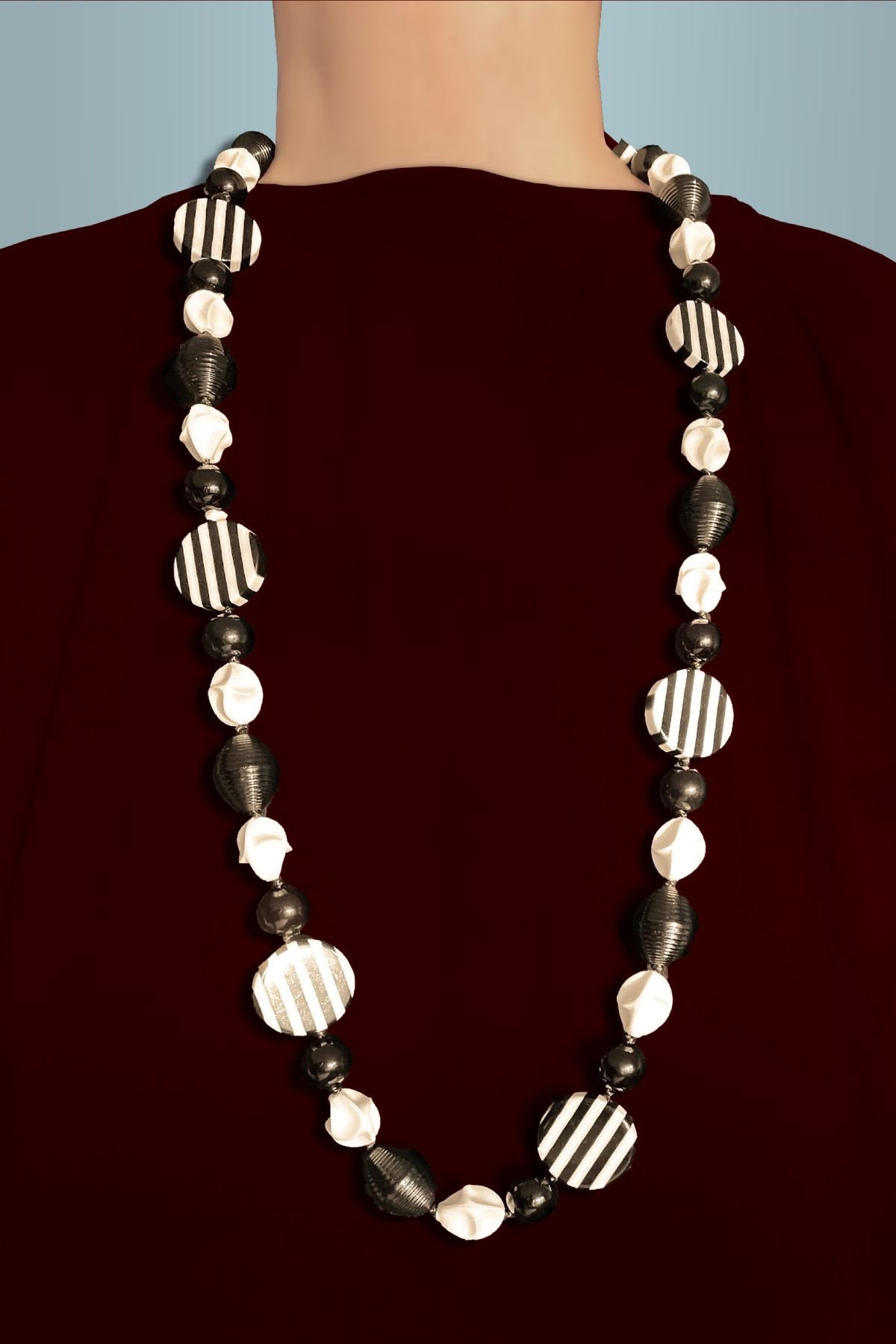 Marion Godart Long Art Deco Style Necklace in Black and White
