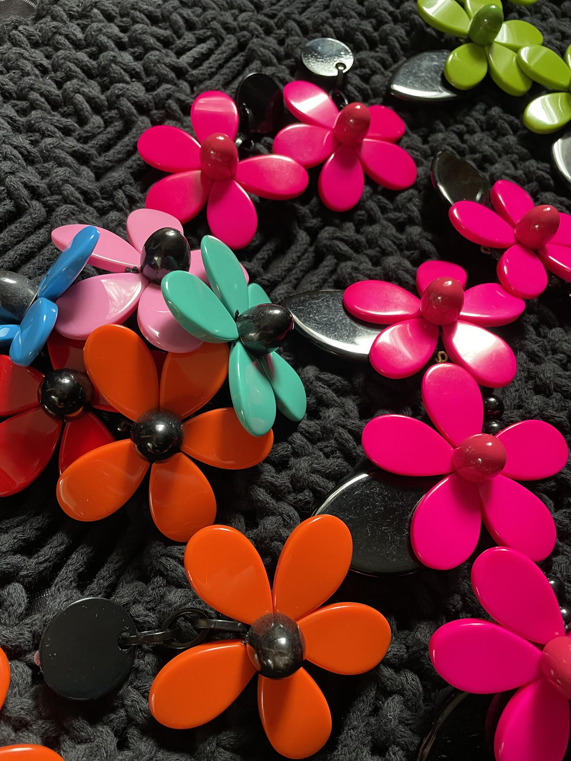 Marion Godart Neon Pink & Black Flower Power Earrings