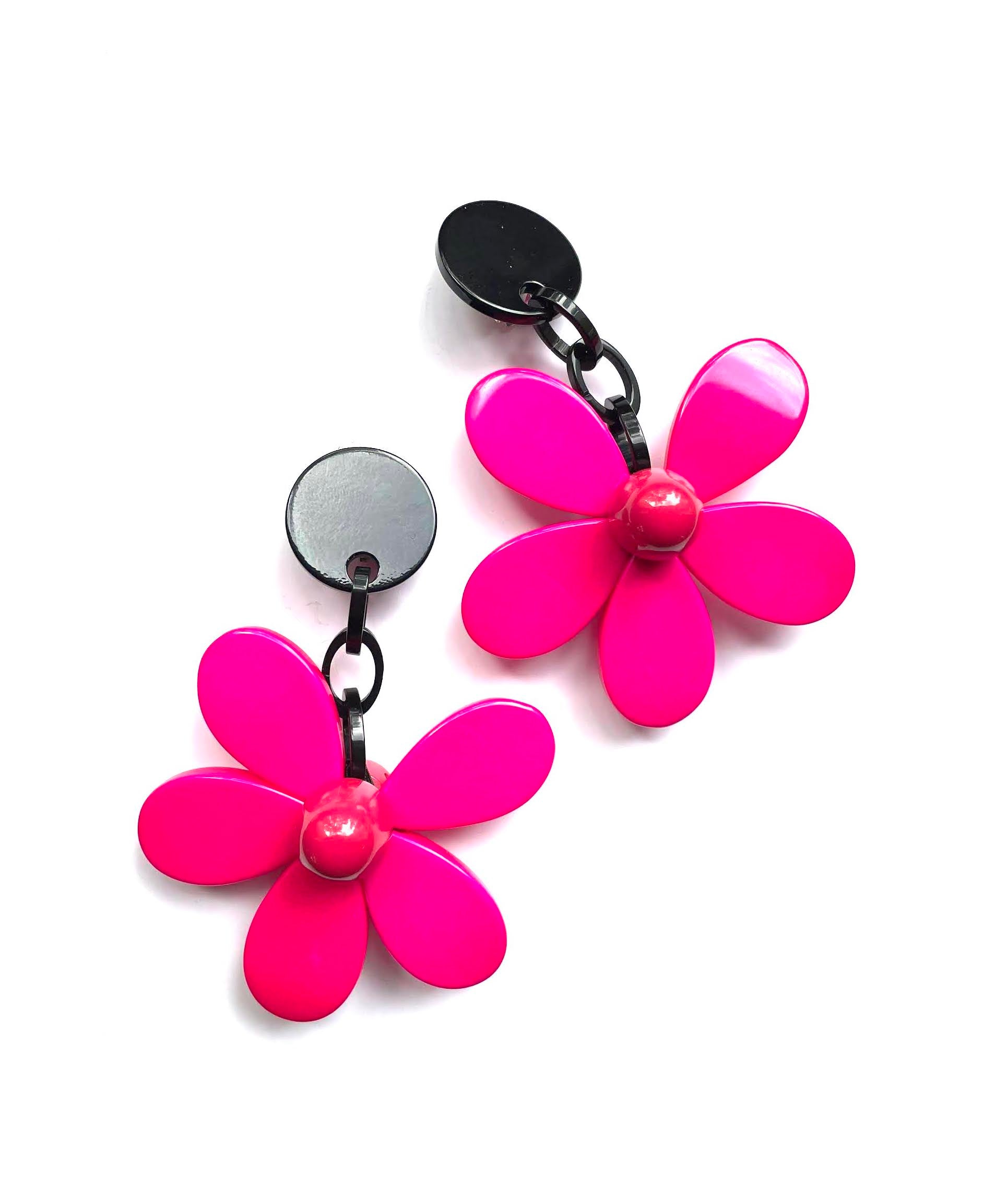 Marion Godart Neon Pink & Black Flower Power Earrings
