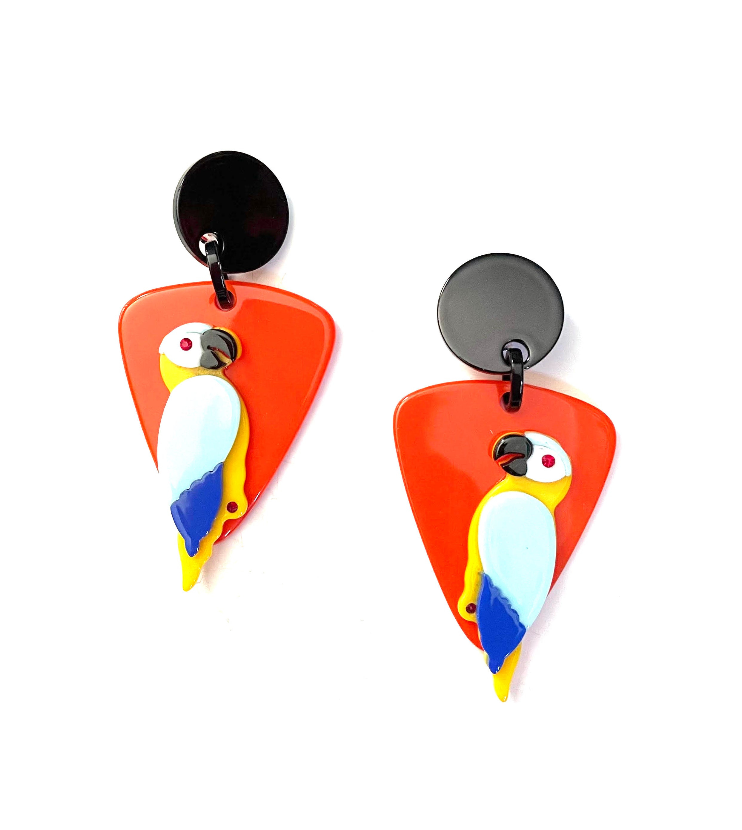 Marion Godart Parrot Earrings with Orange Triangle Frame