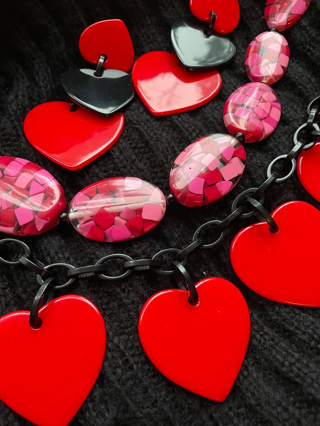 Marion Godart Necklace with Big Red Hearts