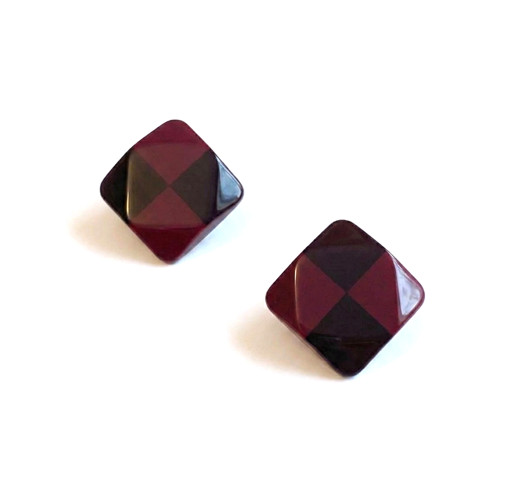 Marion Godart Earrings in Plum & Black Checkered Pattern
