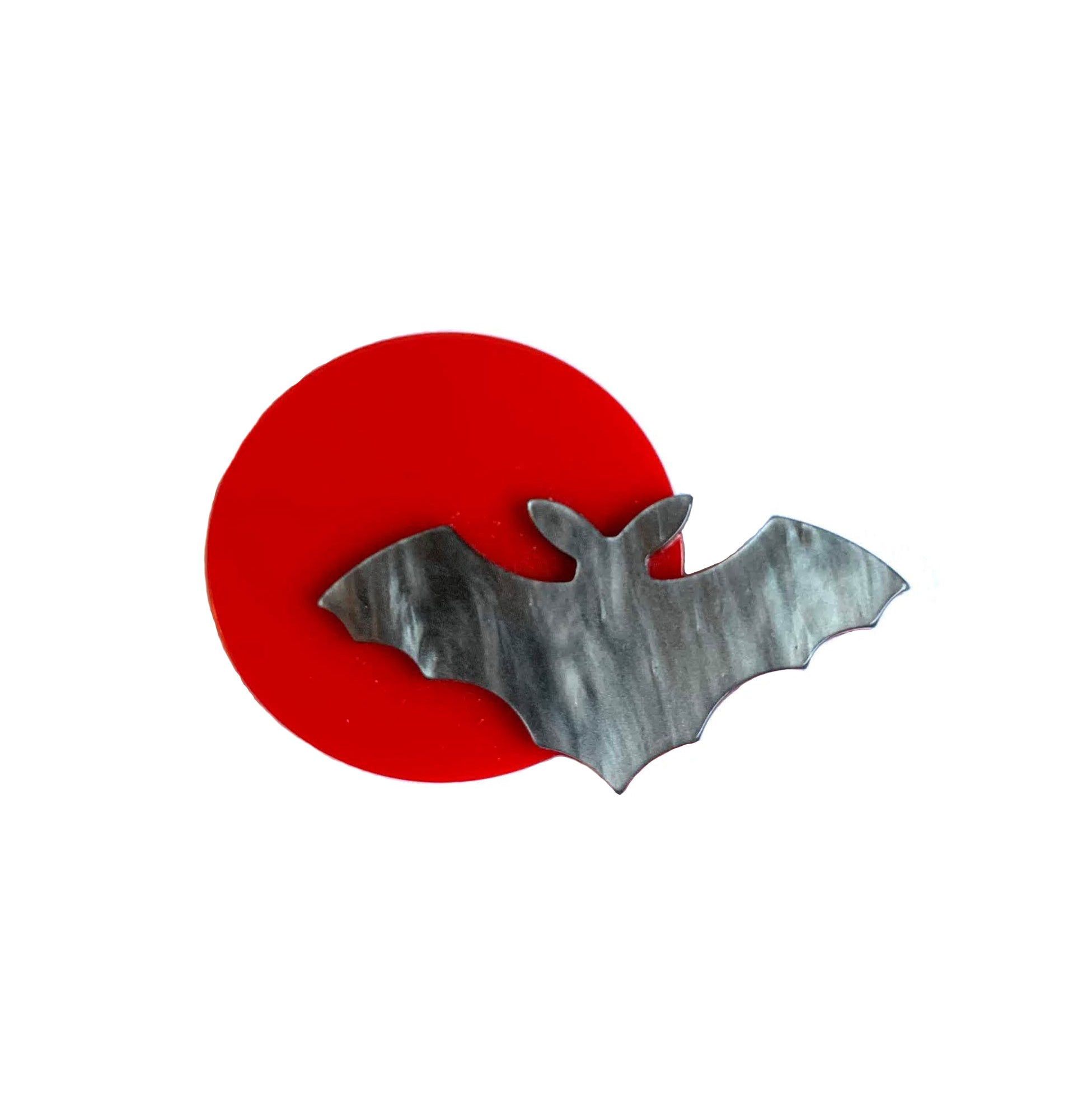 Marion Godart Gray Bat & Full Red Moon Brooch
