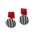 Marion Godart Black & White Striped Red Bead Earrings