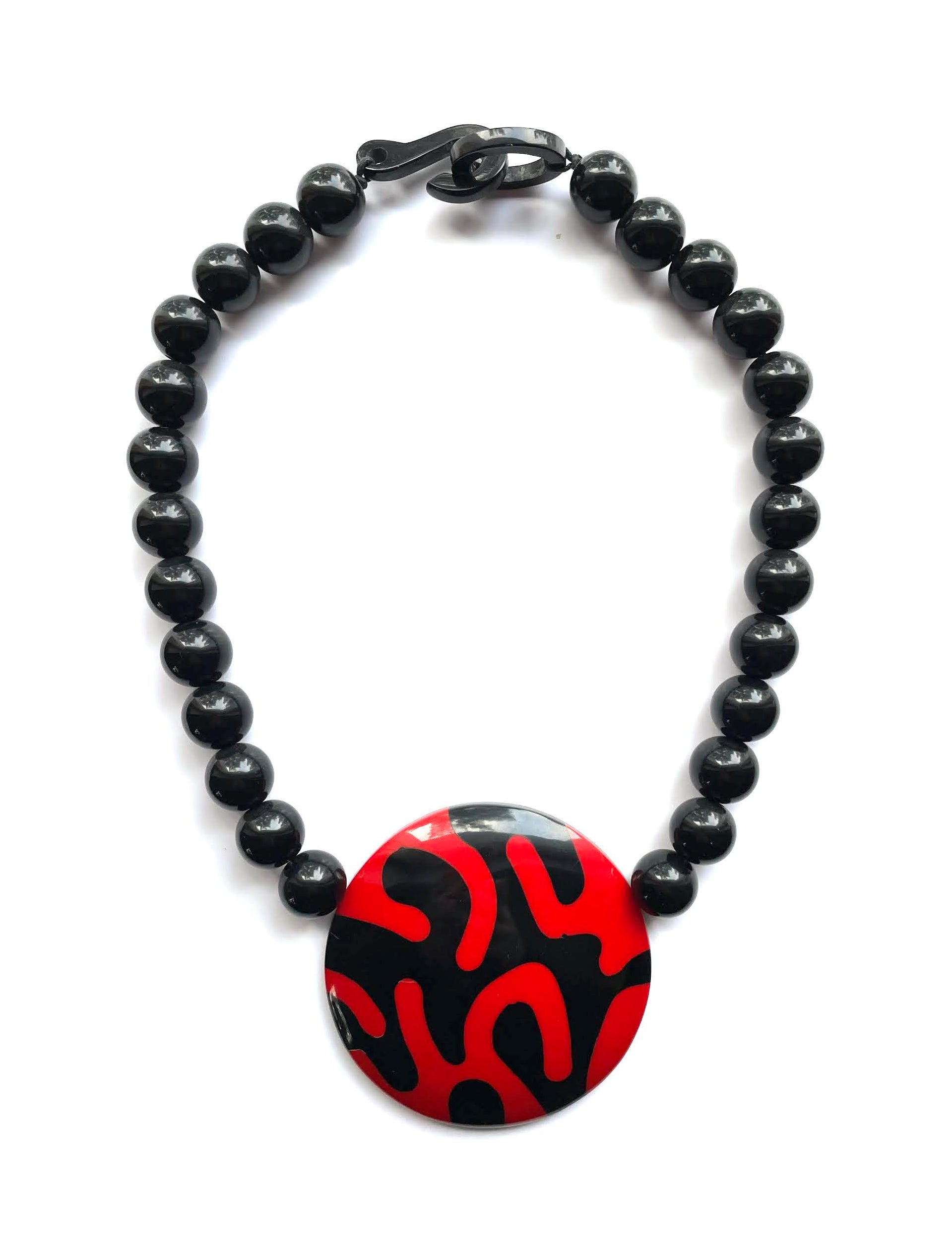Marion Godart Red & Black Round Pendant Necklace