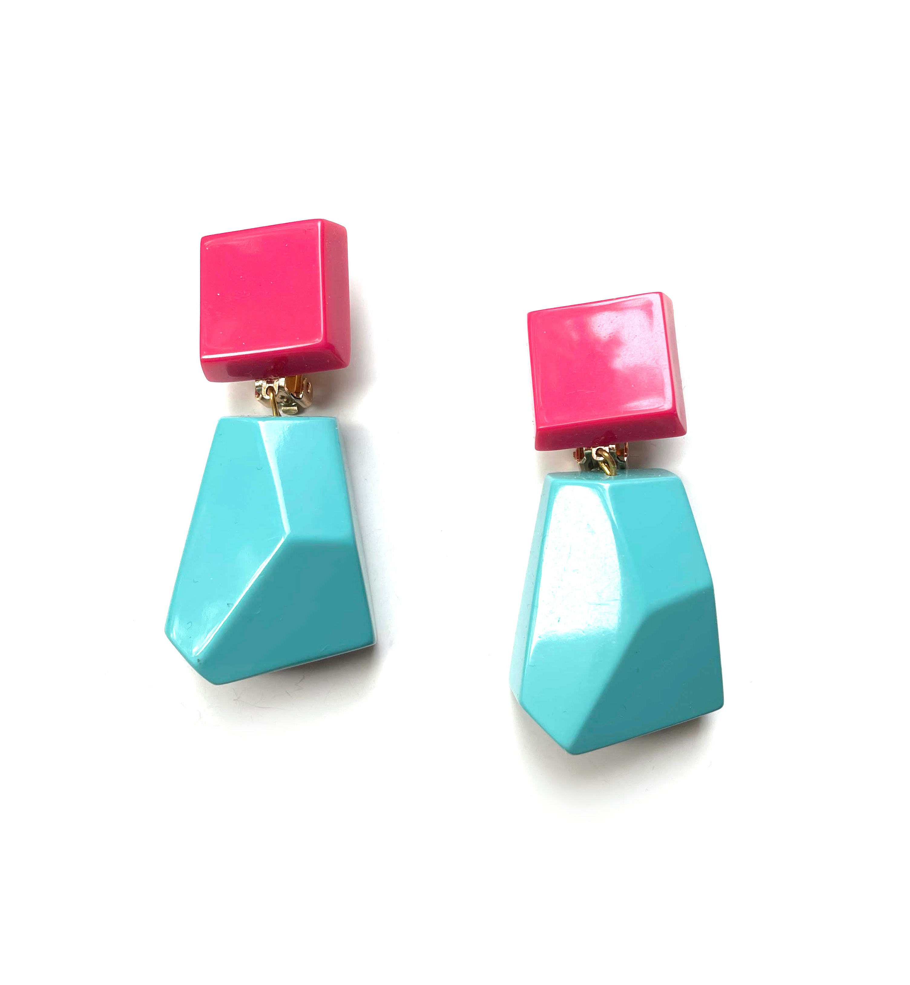 Marion Godart Turquoise & Pink Art Deco Earrings