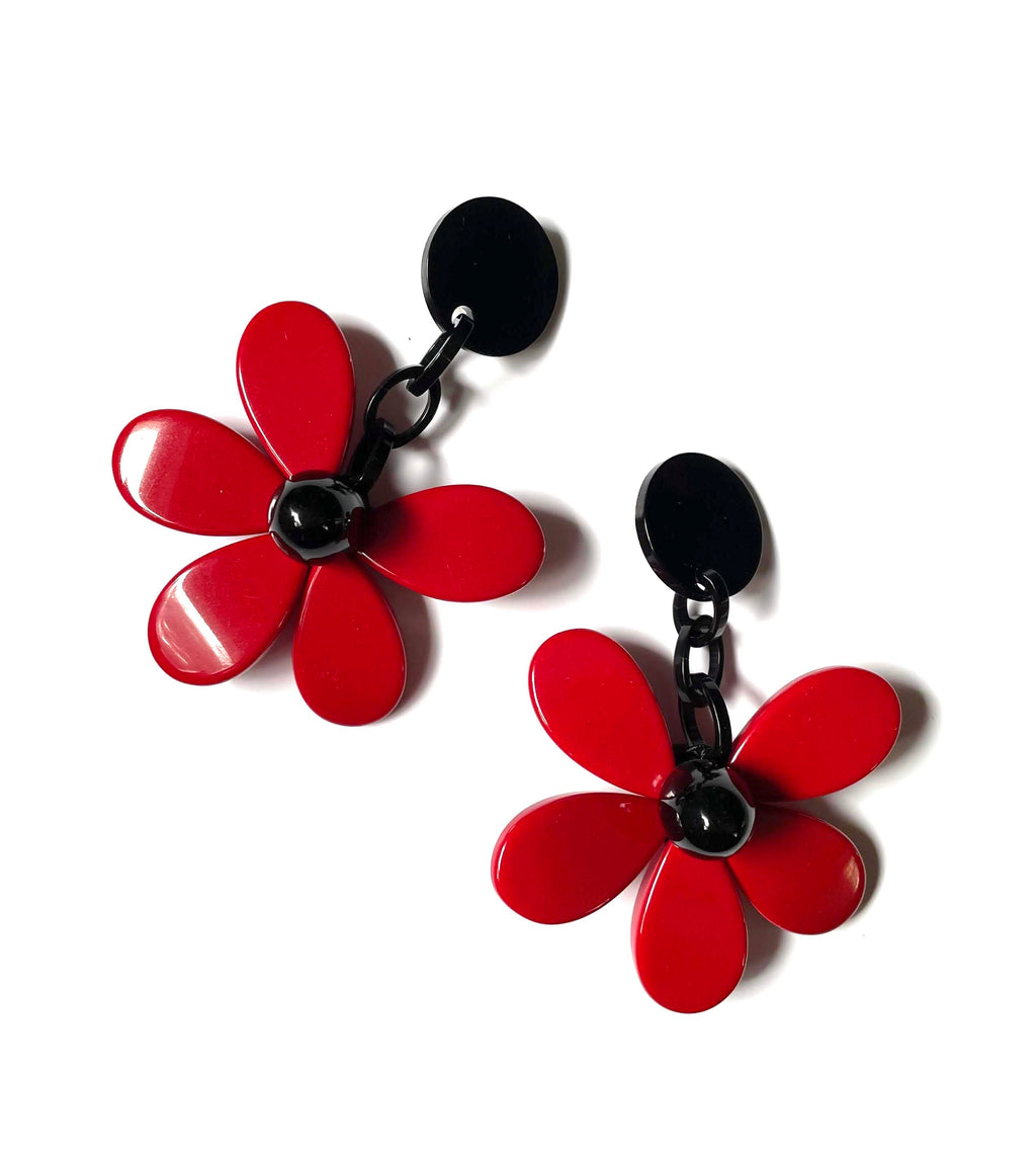 Marion Godart Red & Black Flower Power Earrings