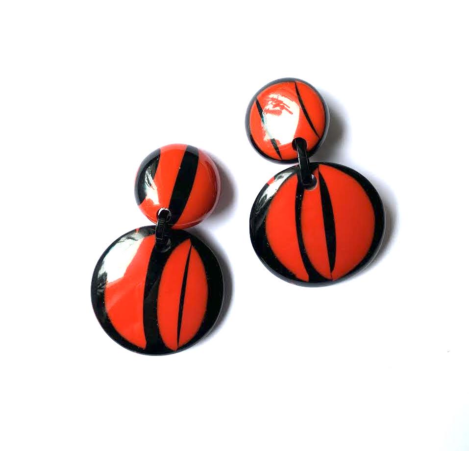 Marion Godart Red & Black Round Retro Earrings