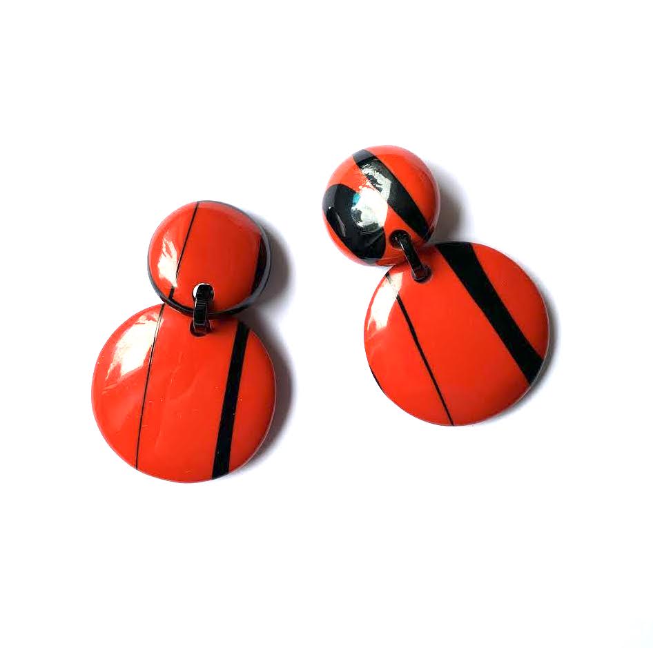 Marion Godart Red & Black Round Earrings