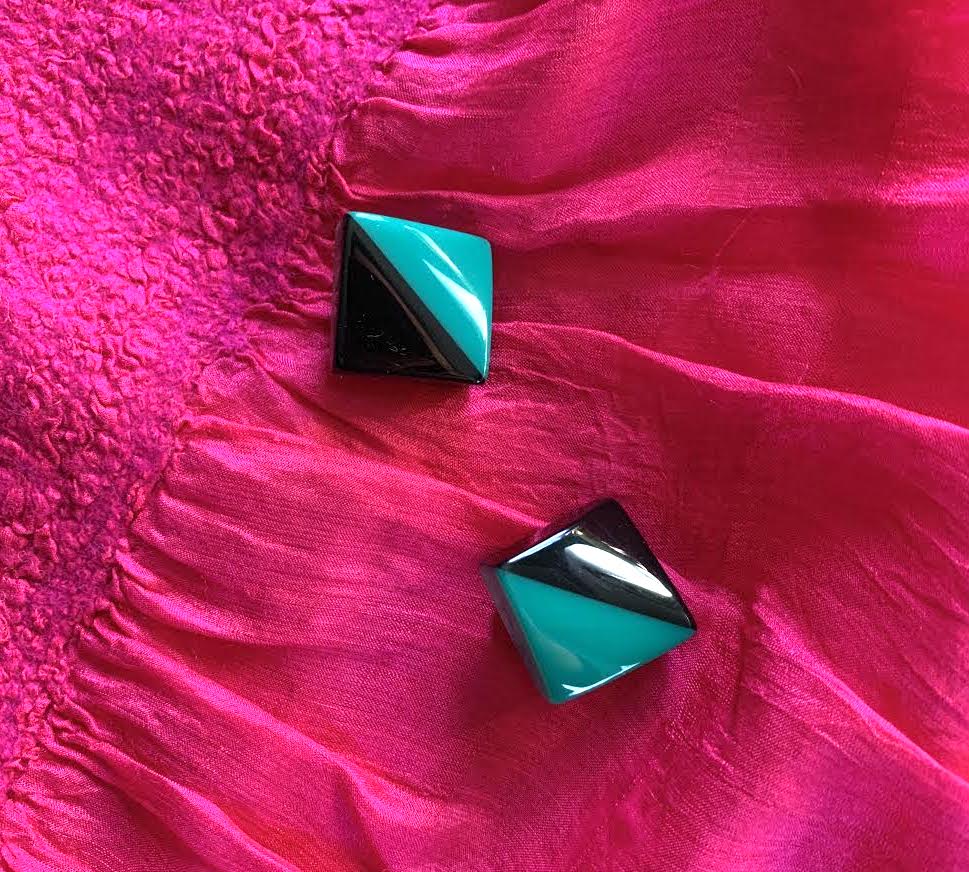 Marion Godart Black & Teal Art Deco Earrings