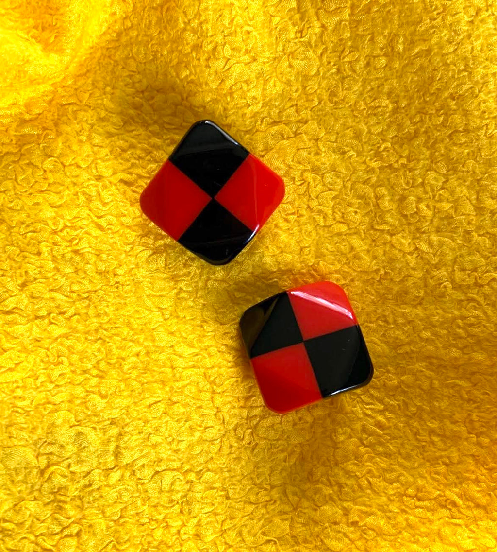 Marion Godart Earrings in Red & Black Checkered Patterns