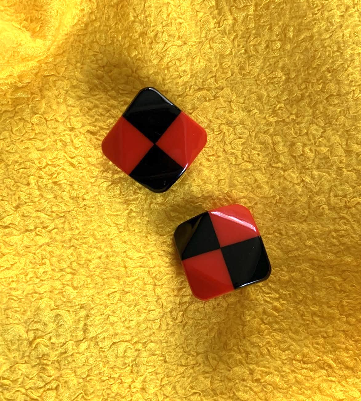 Marion Godart Earrings in Red & Black Checkered Patterns