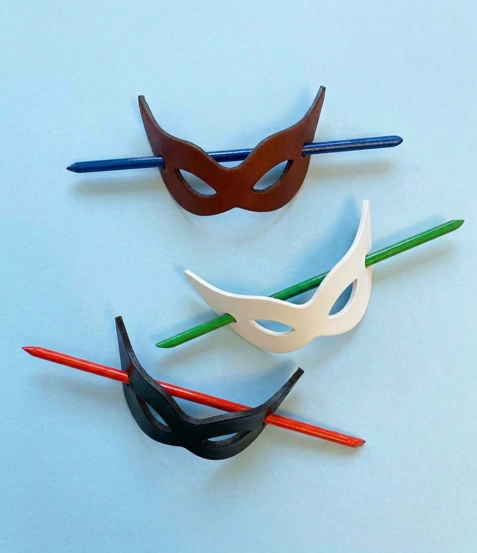 Black Leather Mask Hair Buckle Pin