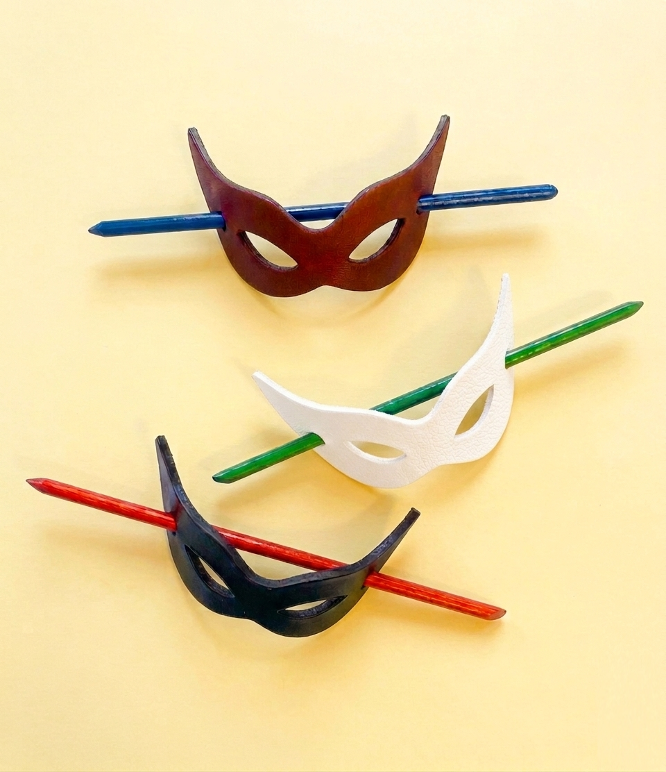 Brown Leather Mask Hair Buckle Pin
