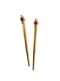 Long Metal Hair Sticks with Cerise Red Glass Beads