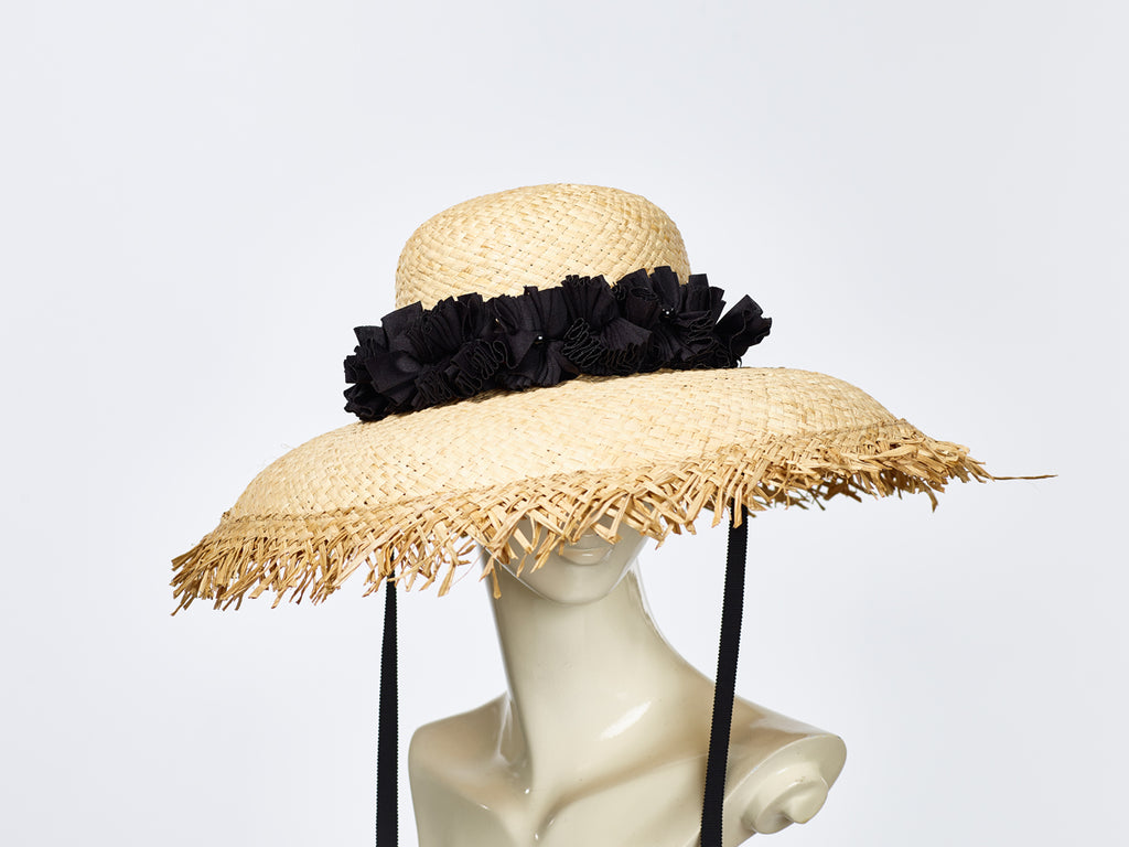 Misa Harada Wide Brimmed Riviera Hat with Black Ruffle
