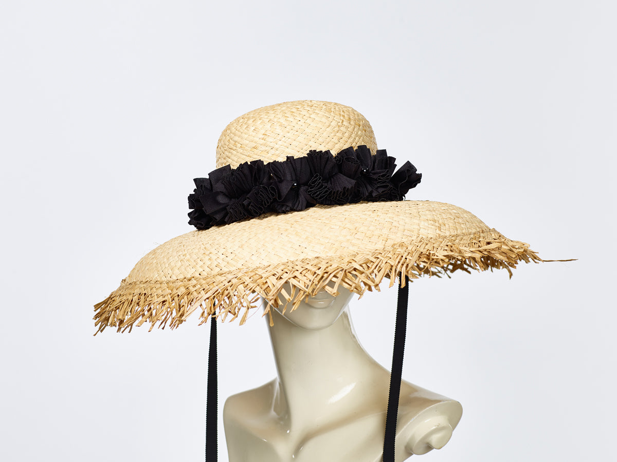 Misa Harada Wide Brimmed Riviera Hat with Black Ruffle