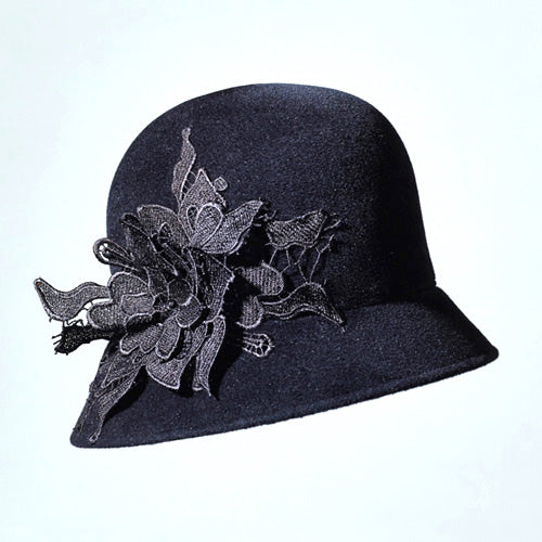 Misa Harada Cloche Hat in Black Velour