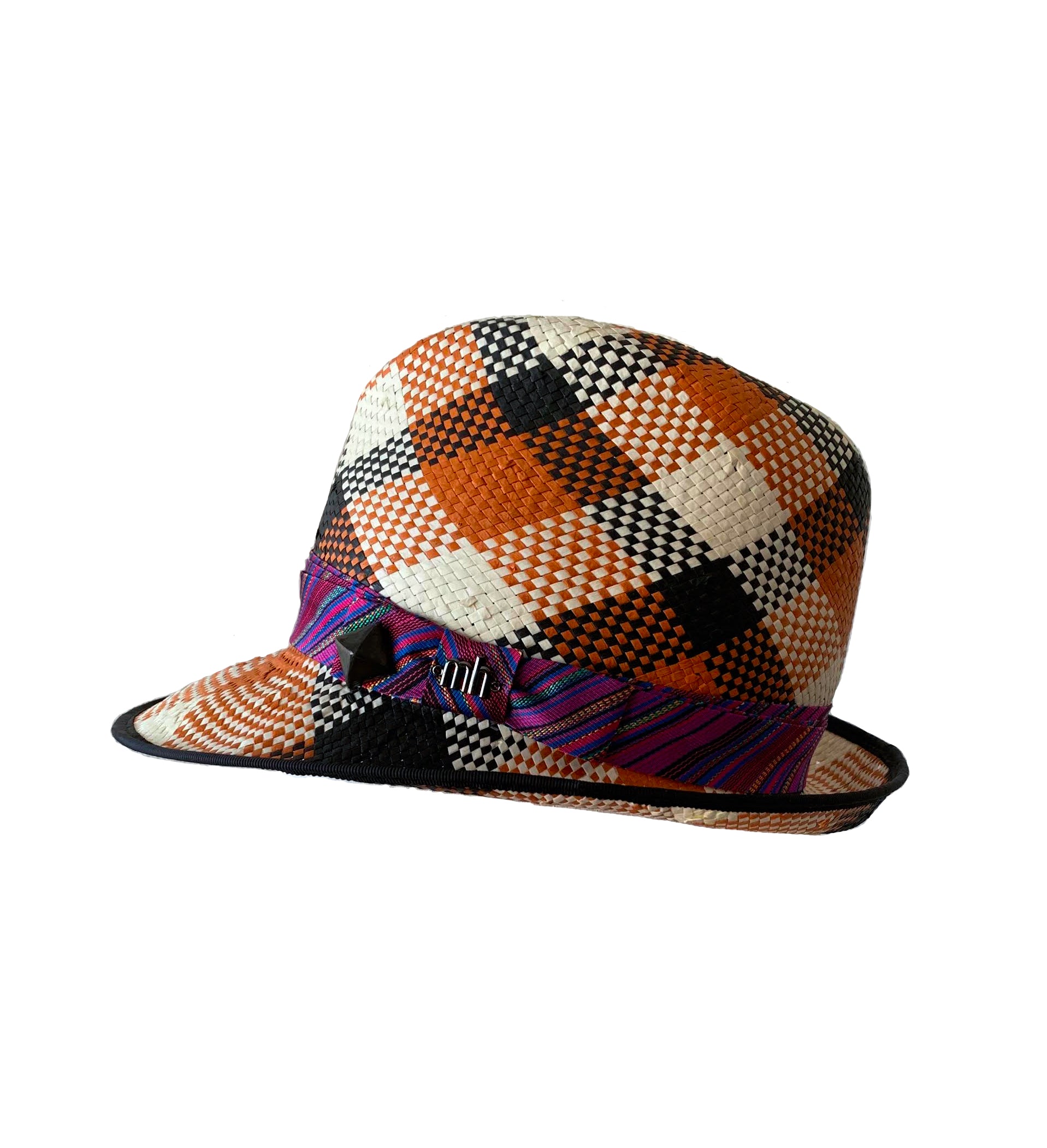 Misa Harada Trilby Hat in Tartan Check Straw