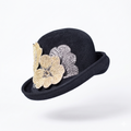 Misa Harada Black Cloche Hat with Flowers