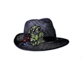 Misa Harada Black Straw Hat with Embroidered Flowers