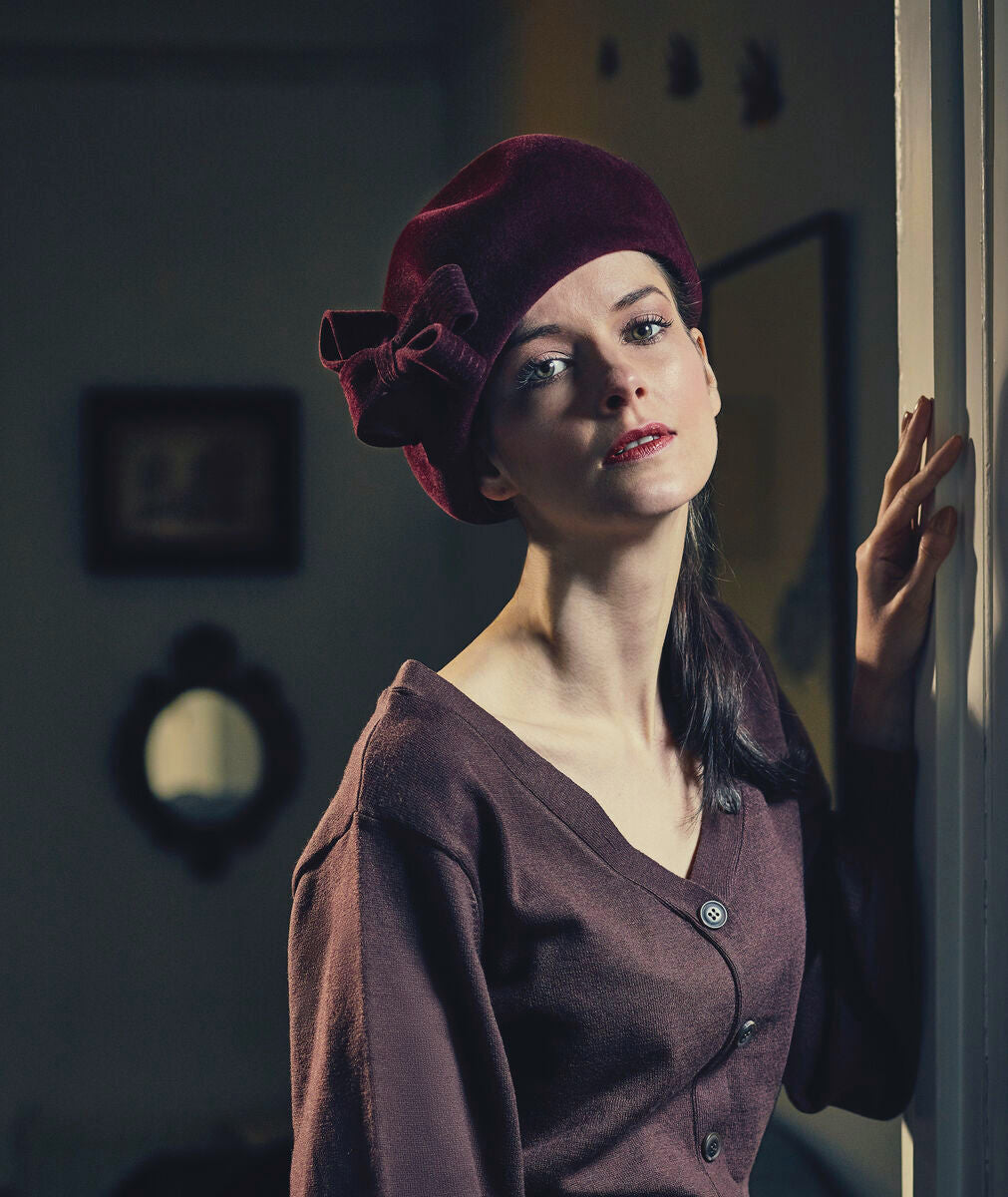Misa Harada Burgundy Red Beret with Bow