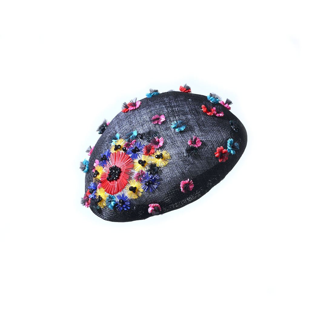 Misa Harada Black Beret with Embroideries