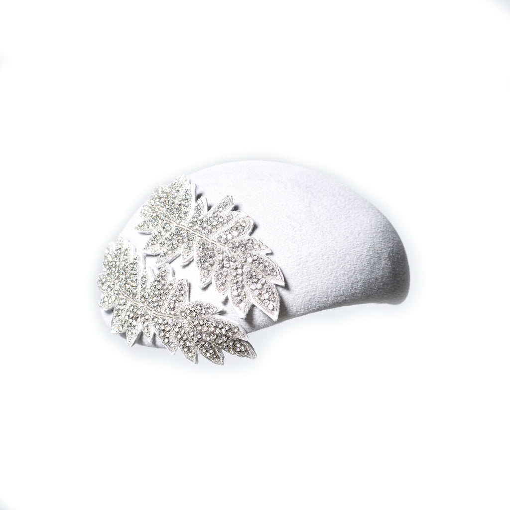 Misa Harada Elegant Beret with Crystal Leaf Motifs