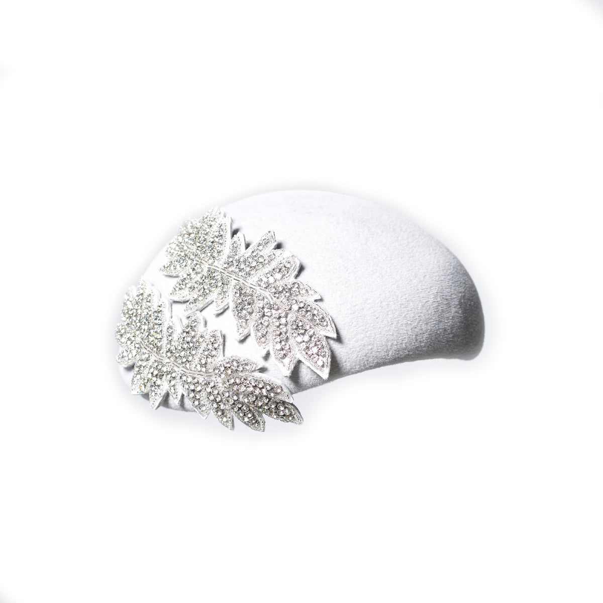 Misa Harada Elegant Beret with Crystal Leaf Motifs