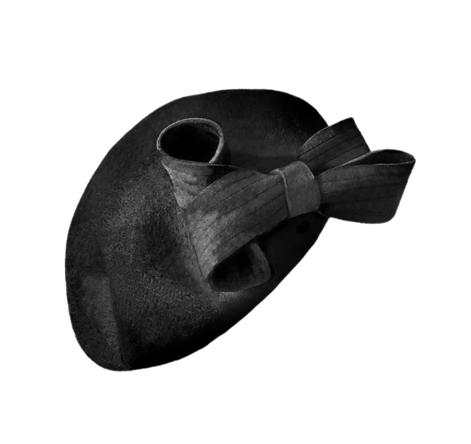 Misa Harada Black Velour Beret with Bow