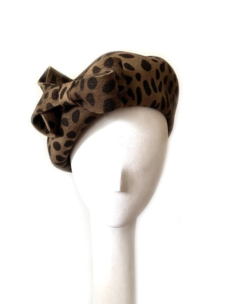 Misa Harada Animal Print Beret with Bow