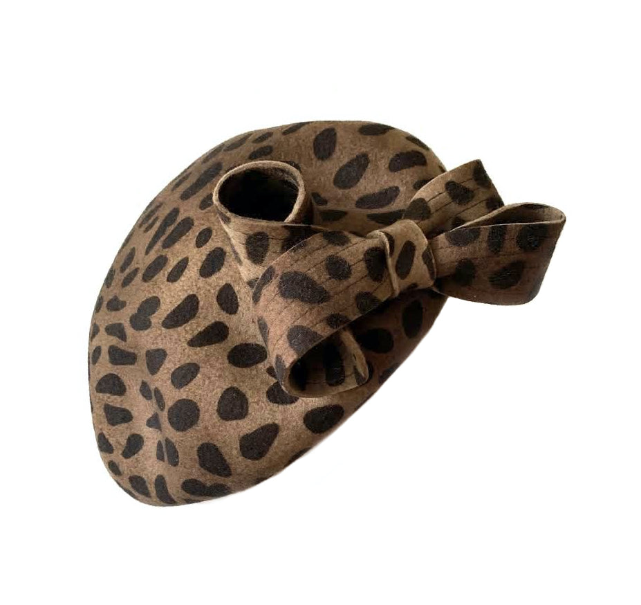 Misa Harada Animal Print Beret with Bow
