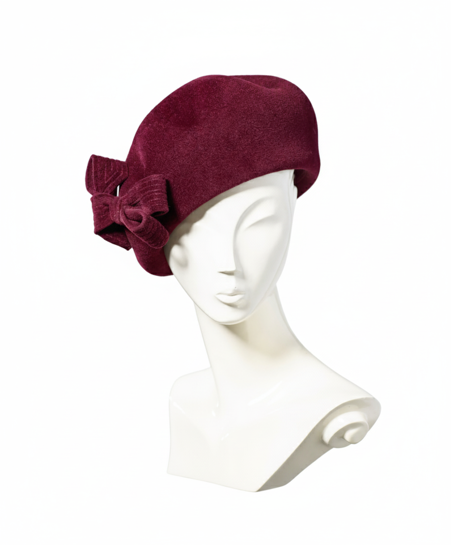 Misa Harada Burgundy Red Beret with Bow