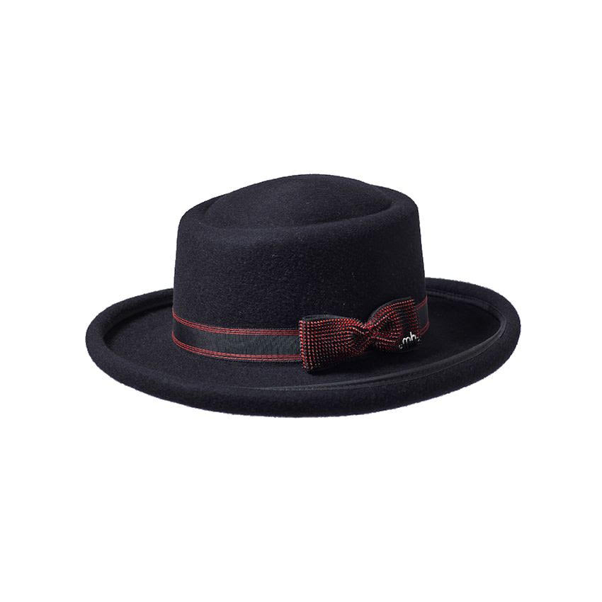Misa Harada Black Boater Hat with Bow